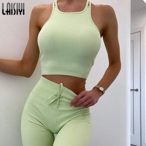 Two Piece Set Women Candy 6 Colors 2pcs Two Piece Crop Top Bra Drawstring Leggings Shorts Sportsuit Workout Outfit Summer Suit