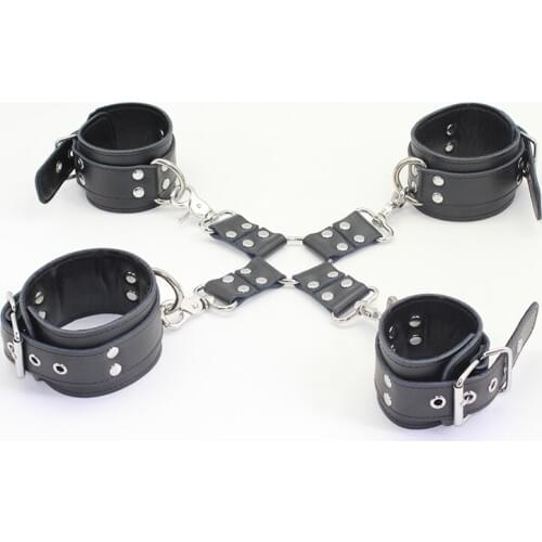 SMSPADE leather Bdsm Bondage leather handcuffs,anklecuffs and cross ring,sex restraint hog tie for beginners sex toys for couple