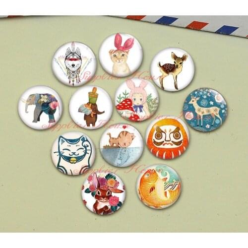 Handmade Round Cartoon animals photo glass Cabochons, Jewelry Finding Cameo Pendant Settings, (F054-611)