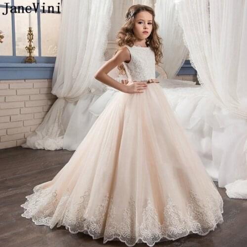JaneVini 2020 Lovely Wedding Flower Girl Dress Sequined Lace Appliques Puffy Tulle A Line Children Christmas Pageant Party Gowns