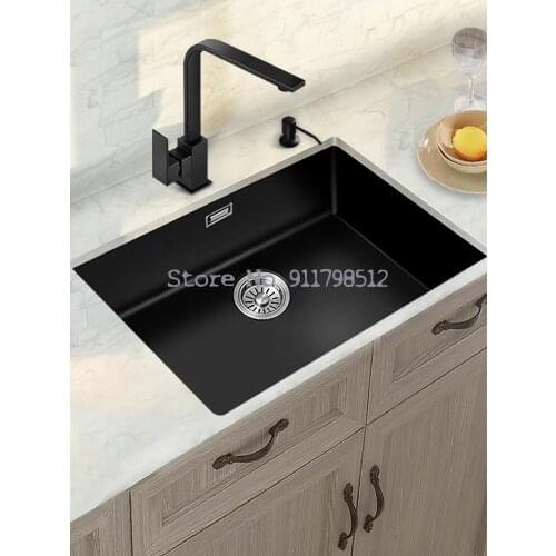 Kitchen Black Quartz Stone Sink Single Oversized Granite Wash Basin Built-in Under Counter Basin Sink