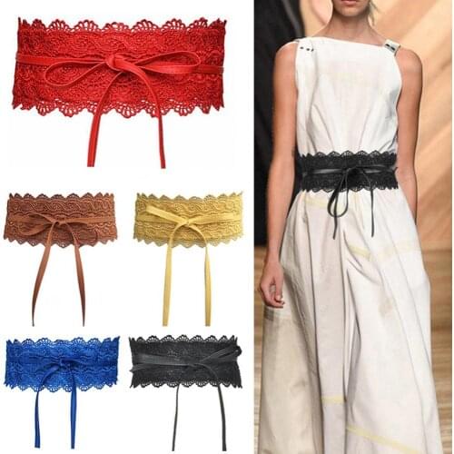 80% HOT SALE Fashion Women Dress Bowknot Faux Leather Lace Wide Decor Belt Girdle Waist Band Cummerbunds Clothing Accessories