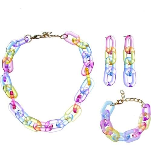 Fashion Jewelry Sets Acrylic Multi Transparent Colors Simple Choker Necklace Bracelets Drop Earrings for Women 2021 New Trend