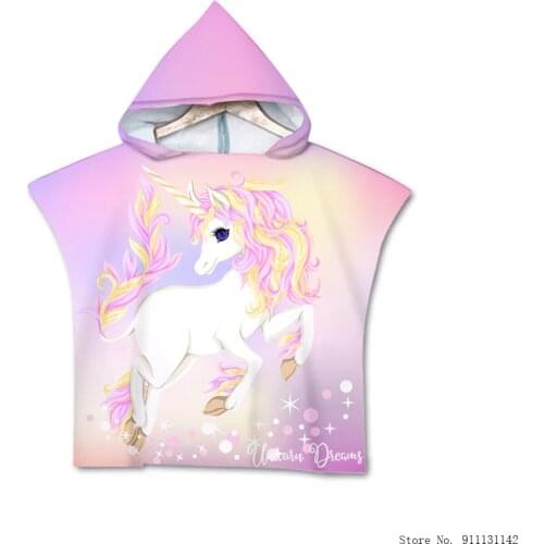 Fashionable Floral Gradient Unicorn Double-sided 3D Digital Print Childrens Hooded Bath Towel Swim Quick-dry Absorbent Bathrobe