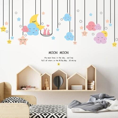 Cartoon Moon Star Clouds Dropping Ornament Wall Decals for Kids Room Nursery Bedroom Decoration Removable Wall Posters