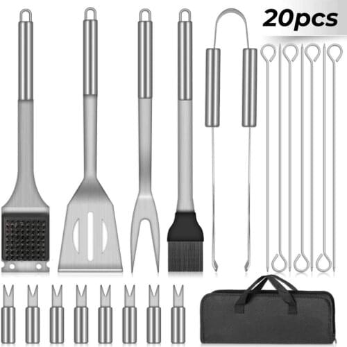 20pcs Barbecue Grilling Set Tools Stainless Steel BBQ Accessories Utensil Outdoor Camping Cooking Tool Kit