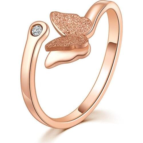 MANGOSKY New hot selling 316 Titanium Steel ring matting butterfly 14KGP ring female opening little finger ring