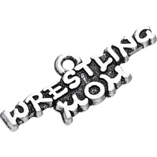 New arrival WRESTING MOM antique silver plated sports word charms