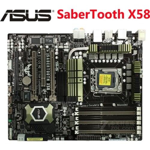 Original ASUS SaberTooth X58 1866Mhz 1600 6 x DDR3 LGA 1366 Motherboard ATX 24GB PCI-E X16 Desktop Computer Mainboard Plate Used