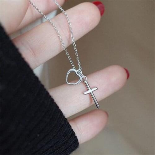 Season Gate 925 Sterling Silver Clavicle Chain Heart and Cross Simple Fashion Necklace for women SN039