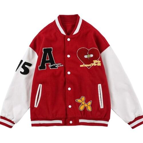 Couple Preppy Baseball Uniform Men Heart Letter Embroidery Contrast PU Stitching Loose Jackets Woman Casual Sport Fall Outwear