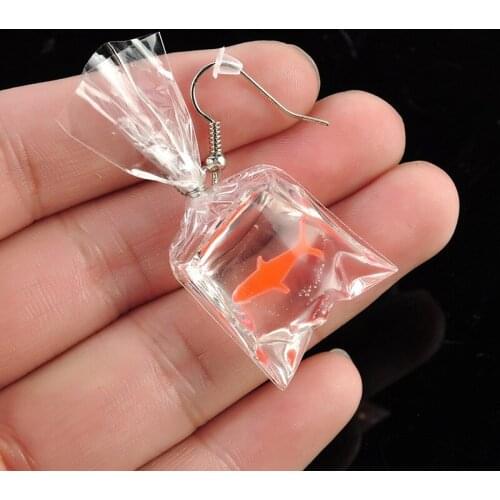 2pcs Fashion Creative Koi Fish Goldfish Water Bag Dangle Earrings Fish Bag Earrings Cute Handmade Earrings Womens Jewelry