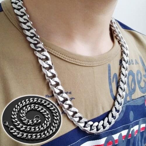 Tiasri Fashion Cuban Link Chain Collar Choker Man Necklace Silver Color Stainless Steel Jewelry Punk Hip-Hop Style Male Gift15mm