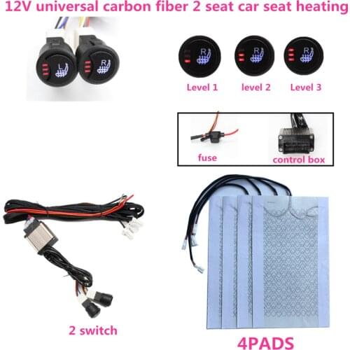 2 Seat Installation 3 Level 12V Carbon Fiber Universal Car Heated heating Heater Seat Pads Winter Warmer Seat Covers