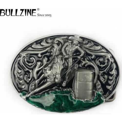 The Bullzine Western belt buckle with pewter finish FP-03247 with continous stock