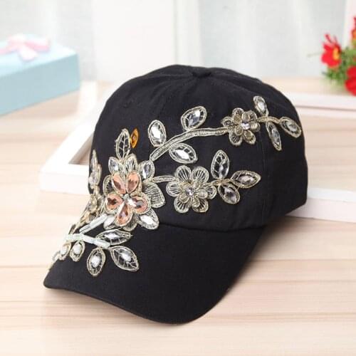 Vintage Fashion Embroidery Diamond-Encrusted Denim Baseball Hat Womens Cap All-Matching Womens Peaked Cap Womens Baseball Cap
