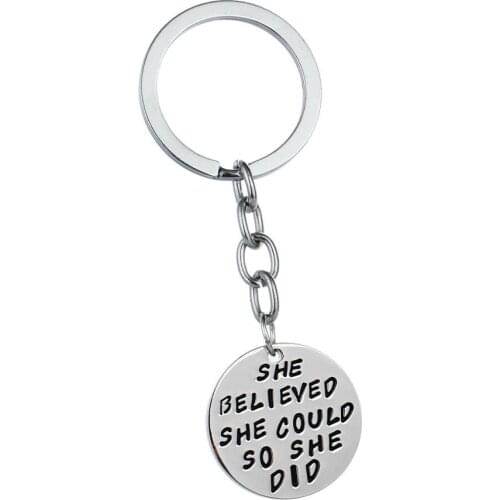 Inspirational Keychains She Believed She Could So She Did Engraved Pendants Key Chains Rings Charm Keyrings Graduation Presents