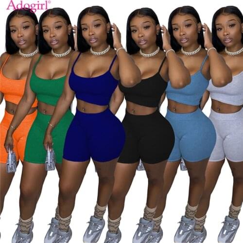 Adogirl Women Tracksuit Fashion Casual Solid Color Camisole Tops Shorts Two Piece Suit Pants Set Summer Fitness Outfits