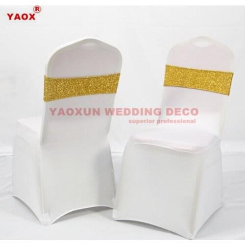 GOLD&SILVER Both Side Sequin Chair Band Tie Bow Sash Fit On Banquet Wedding Chair Cover Event Party Decoration