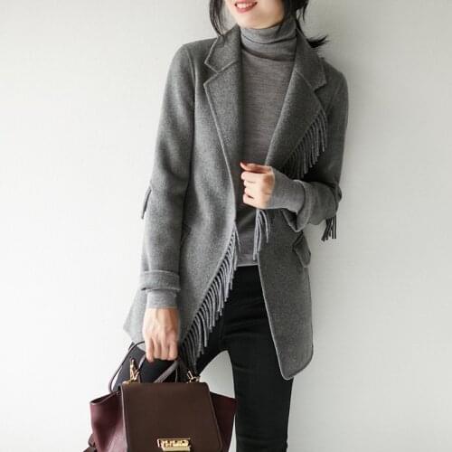 100% Wool Coat Women Clothes 2020 Spring Jacket Tassel Korean Fashion Overcoat Elegant Abrigos Para Mujer WT122062VL KJ6166