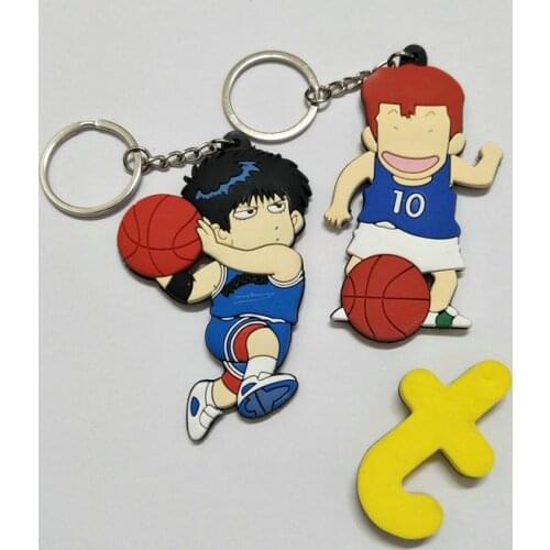 2 Pcs/lot Anime Slam Dunk Keychains Keyring Cartoon Rukawa Kaede Sakuragi Pvc Double Side Soft Plastic Pendant Toy