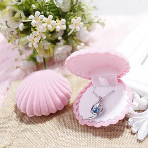 200PCS Shell Shape Lovely Velvet Wedding Engagement Ring Box For Earrings Necklace Bracelet Jewelry Display Gift Box Holder