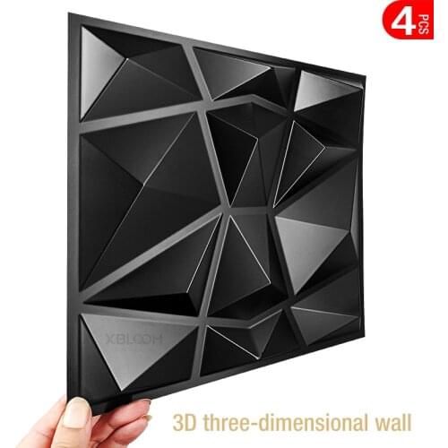 4Pcs 30cm 3d Art Plaster Cutting Geometric Diamond Carved Wood Adhesives Bottom Wall 3d Wall Sticker Home Decor Decorative Panel
