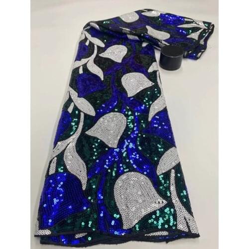Bestway African Lace Fabric 5 Yards 2021 High Quality blue Sequin Embroidery Nigerian Wedding Asoebi Dress Sewing Lace Material