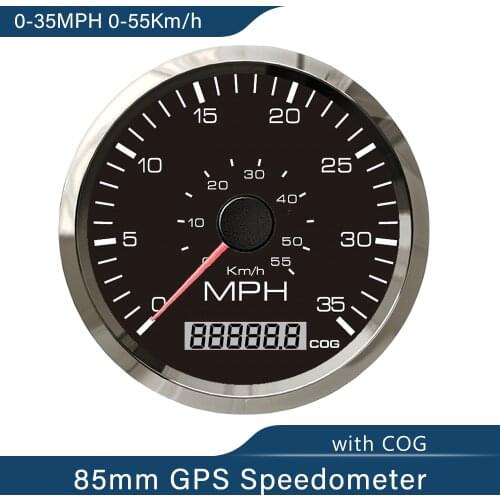 Car Boat Motorcycle GPS Speedometer 85mm 0-35MPH 0-55km/h COG Direction Universal 9-32V with Red/Yellow Backlight Waterproof