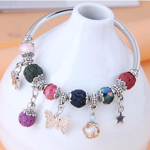 Bohemian style Crystal Charm Bangle Bracelet Butterfly Natrual Stone Fashion Bracelets Jewelry Gift