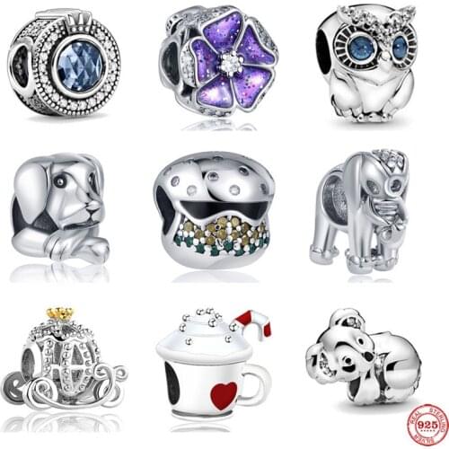 New free shipping elephant cupcake ice cream flower owl diy bead fit Original Pandora charms silver 925 bracelet women X276