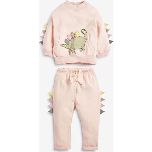 Little maven Toddler Girls Clothing Sets with Pink Cute Dinosaur Pattern Autumn Long Sleeves Trousers Pants Set 2-7years