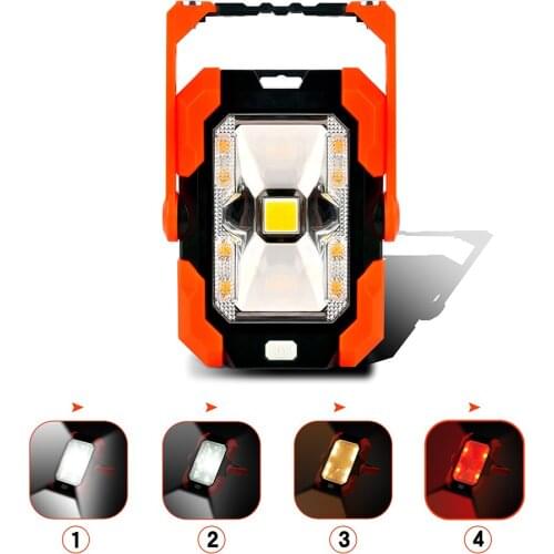 COB Work Light with Power Bank 4 in 1 Solar Powered Portable Flood Light Red Warning Camping LED Light