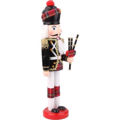 Handmade Wooden Soldier with Bagpipes Plaid Solider Christmas Nutcracker Gift Toy Miniatures Home Decor Ornaments Kids Xmas Gift