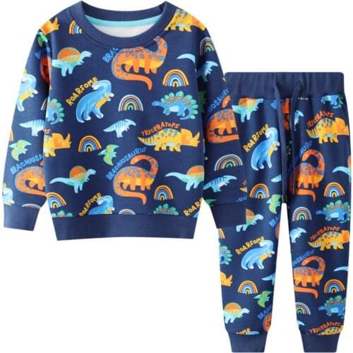Jumping meters Toddler Boys Navy Blue Clothing Sets with Rainbow Dinosaur Pattern Autumn Long Sleeves Trousers Cute Pants 2-8Y