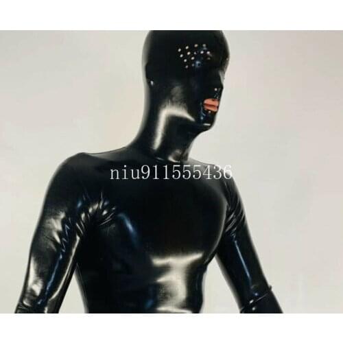 Handmade Unisex Latex Catsuit with Hood&Gloves Socks Tight Bodysuit for Men Halloween Costumes for Men