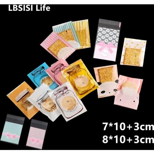 LBSISI Life 100pcs 7/8*10+3cm Self Adhesive Food Chocolate Soap Cookie Candy Bags Packaging Plastic Jewelry Gift Poly Bag