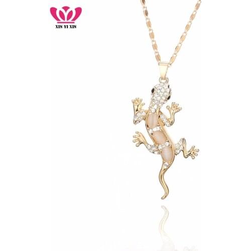 Cute Lizard Pendant Necklace Ivory Black Colors Cat Eyes Stone Animal Pendant Jewelry Women Clavicle Chains Necklace 2018