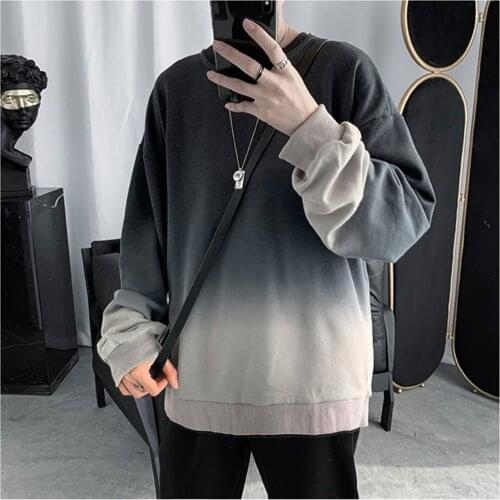Mens spring autumn personality fashion original design gradient color cotton sweatshirt street trend hip-hop funny sweatshirt