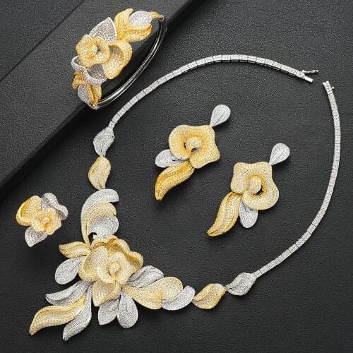 LARRAURI Luxury Fireworks Dubai Gold Jewelry Set Nigerian Wedding African Bridal Jewellery Set Cubic Zircon Ethiopian Jewely