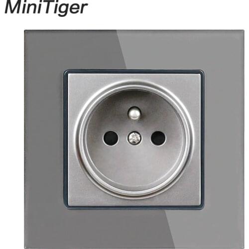 Minitiger Crystal Glass Panel Wall Power Socket Grounded 16A French Standard Electrical Outlet Black White Gold Grey Colorful