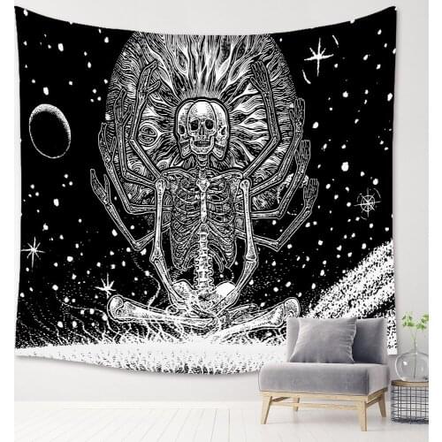 Skull Meditation Trippy Tapestry Wall Hanging Home Room Decor Carpet Boho Astrology Hippie Witchcraft Tapiz Mandala