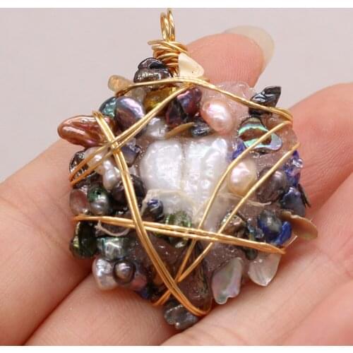 Natural Pearl Crystal Buds Around Gold Thread Pendant DIY Elegant Charm Necklace Sweater Chain Jewelry Accessories Gift Making