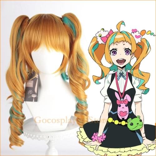 Niyama Nico Wig Kiznaiver Cosplay Long Ponytails Orange Green Curly Synthetic Hair Heat Resistant Niyama Nico