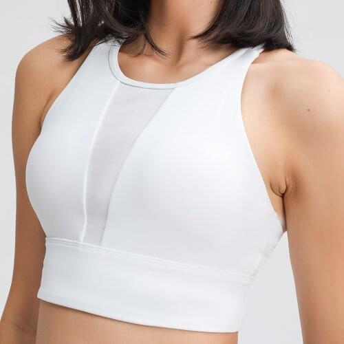 NWT 2021 Yoga Sexy Women Mesh PatchworkTank Tops Fitness Shock Proof Quick Dry Backless Cross Tanks Push Up Crop Bra Size XS-XL