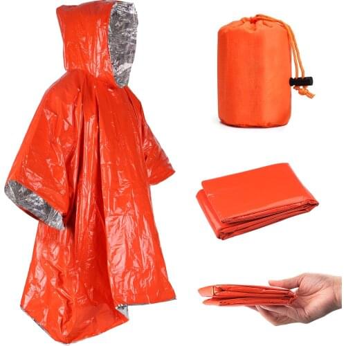 Orange Emergency Raincoat Aluminum Film Disposable Poncho Cold Insulation Rainwear Outdoor Camping Waterproof Rain Coat Cover