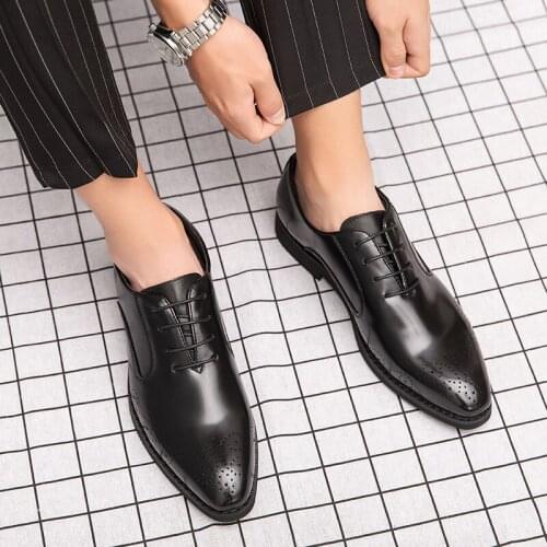 Mens dress shoes fashion elegant formal Oxford shoes comfortable round LACE SLIP business wedding party leather dress shoes CIM