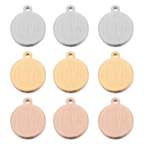 10pcs Stainless Steel 15 20MM Round Designer Charms Dangles Love Pendants for DIY Bracelets Necklace Making Findings Accessories