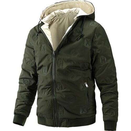 Casual Urban Thicken Fashion Jacket Double-sided Wear Hooded Zipper Mens Outwear