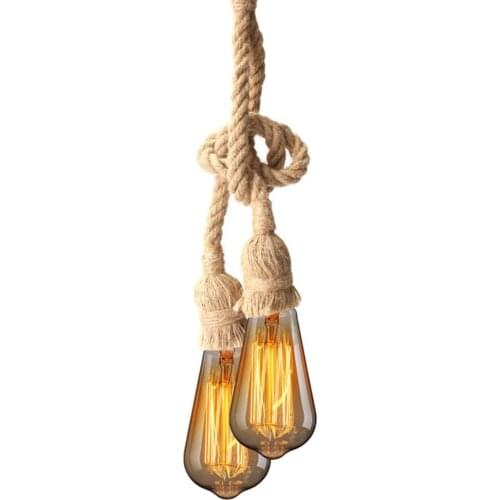 Industrial Pendant Lamp Double Head Vintage Edison Rope Ceiling Home Restaurant Themed Decor Hemp Rope